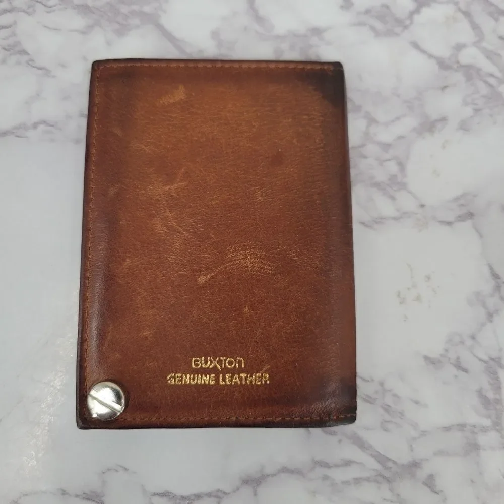 Buxton Brown Leather Card Fan Wallet Buisness Credit Card Holder Vintage